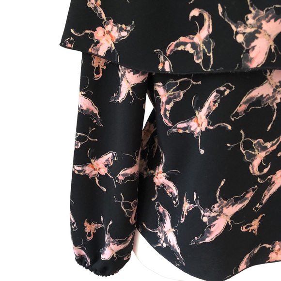 ARITZIA WILFRED Morel Butterfly Off-The-Shoulder Shirt Black w/ Pink Size Small - Picture 5 of 11